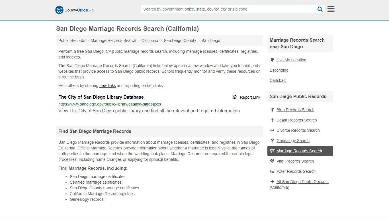 San Diego Marriage Records Search (California) - County Office