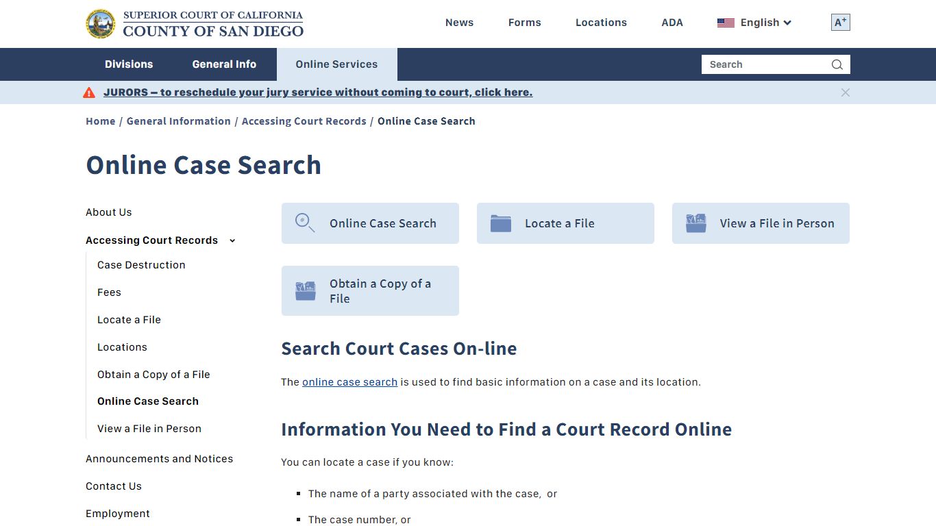 Online Case Search | Superior Court of California - County ...
